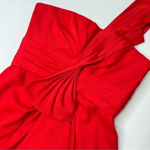 Bcbgmaxazria Palais Red Bow Pleated One Shoulder Sexy Silky Crepe Mini Dress - Picture 6 of 15